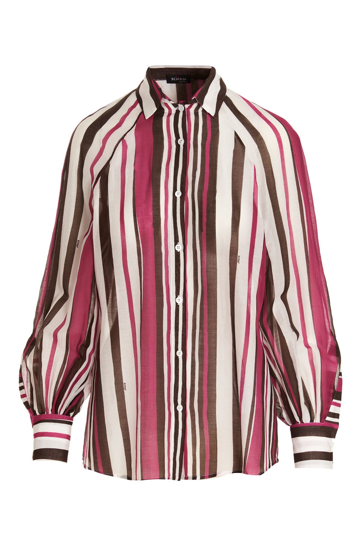 Kiton Striped Collar Long Sleeve Shirt In Pink