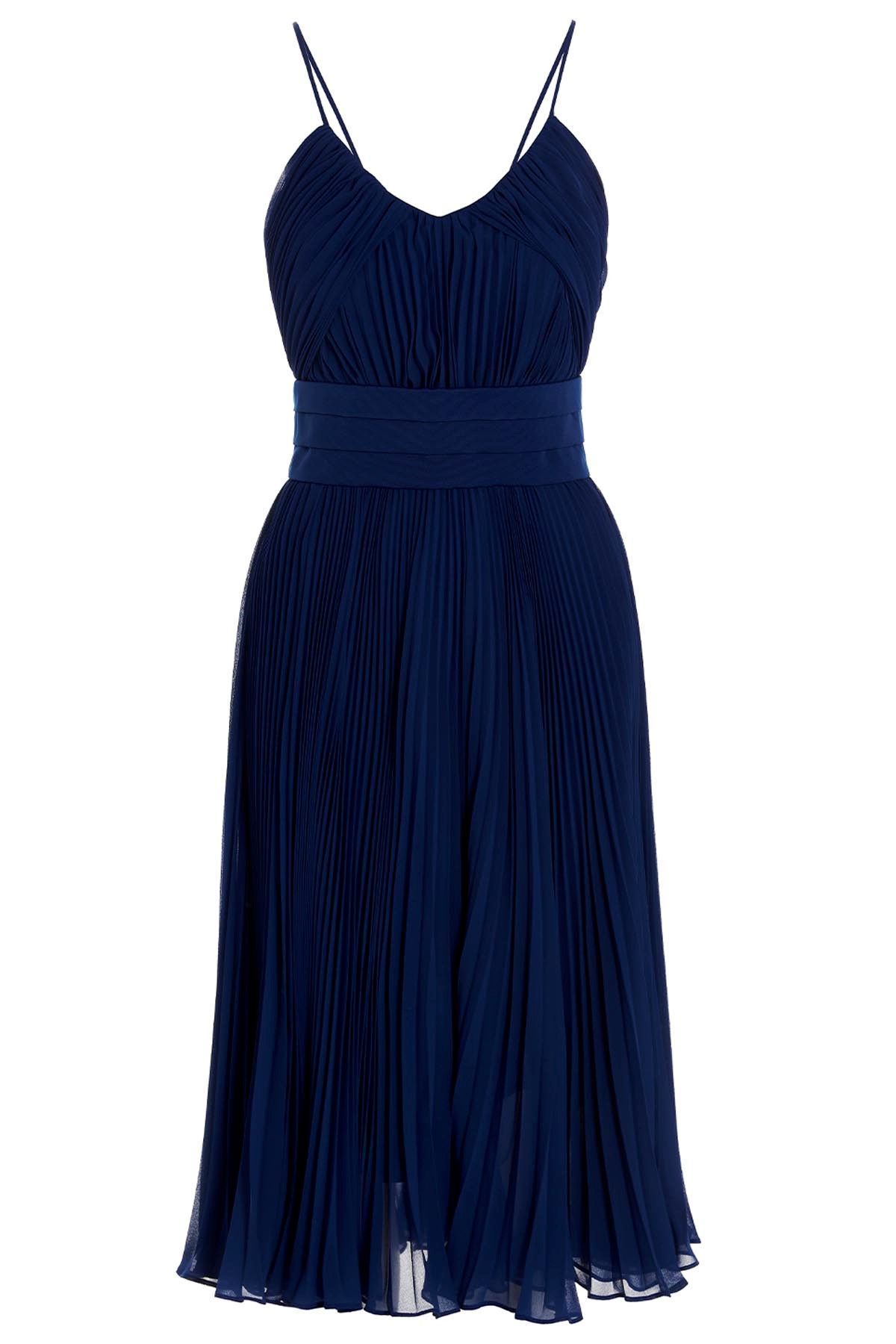 Max Mara Navy Blue Shoesino Pleated Dress In Blue