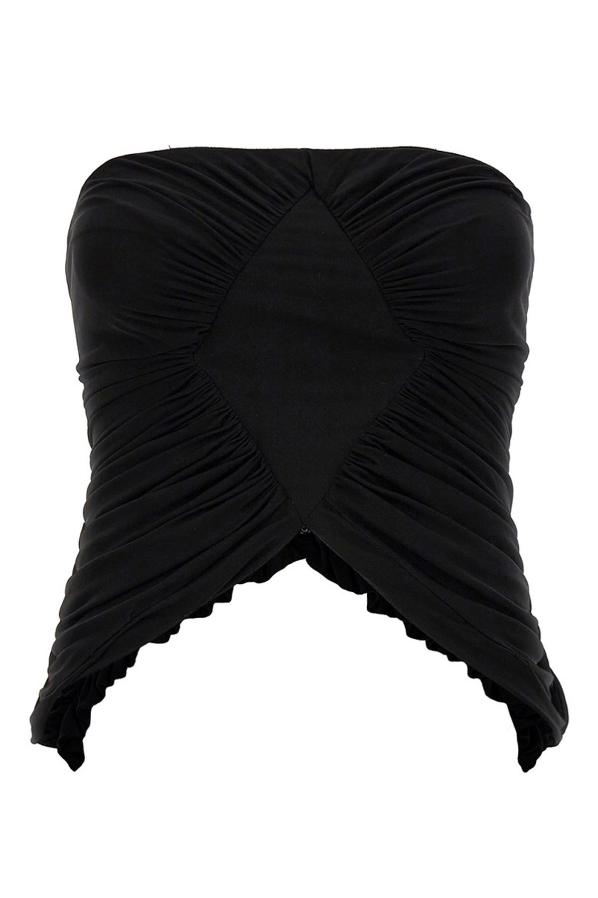 Saint Laurent Cupro Strapless Top With Ruched Asymmetric Hem