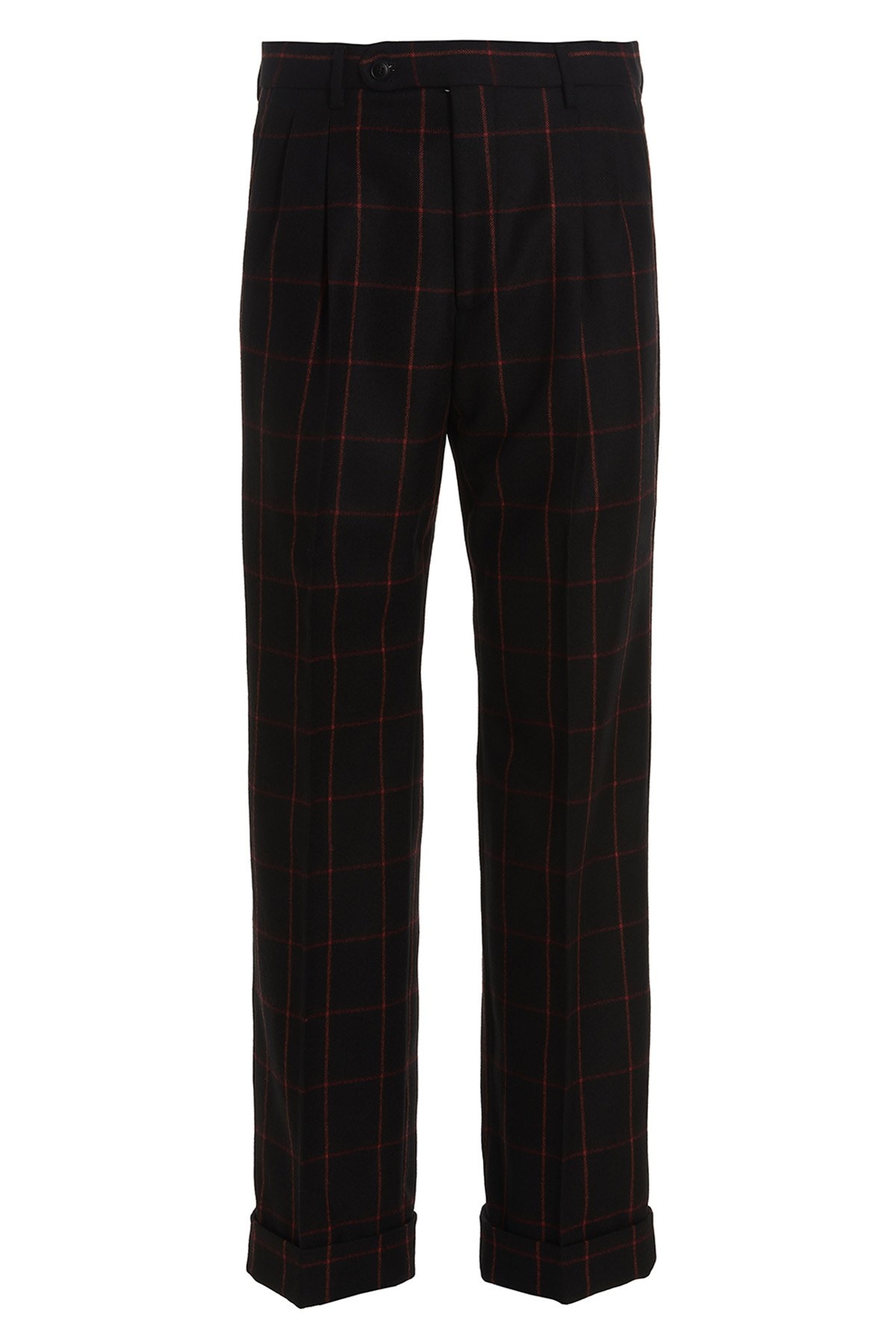 Gucci Windowpane-print Straight-leg Trousers In Black