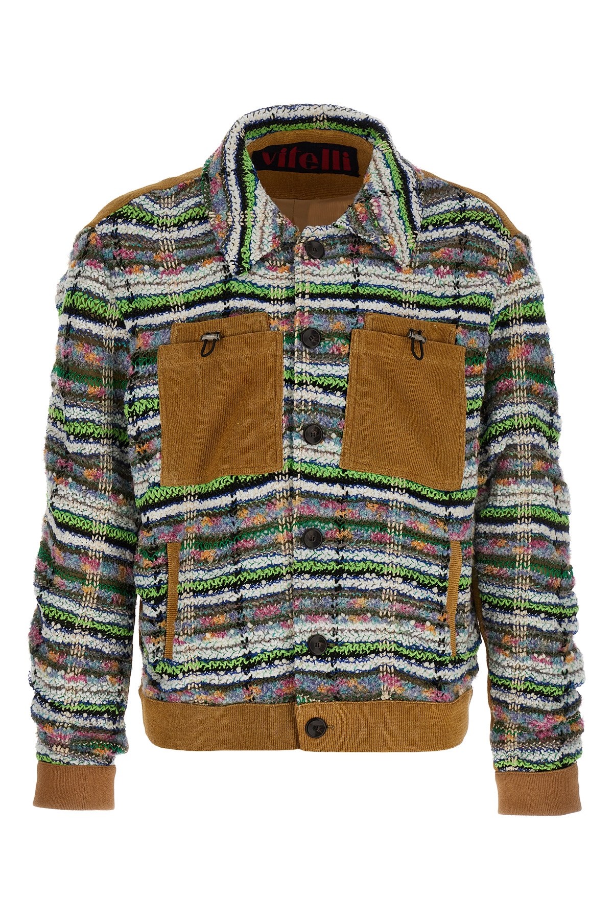 Vitelli Textured Ribbed Hem Jacket With Chest Pockets In Multi