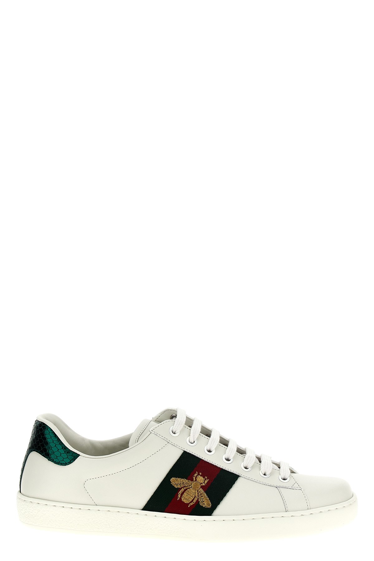 Gucci Mens Bianco Verd Ace Bee-embroidered Leather Low-top Trainers