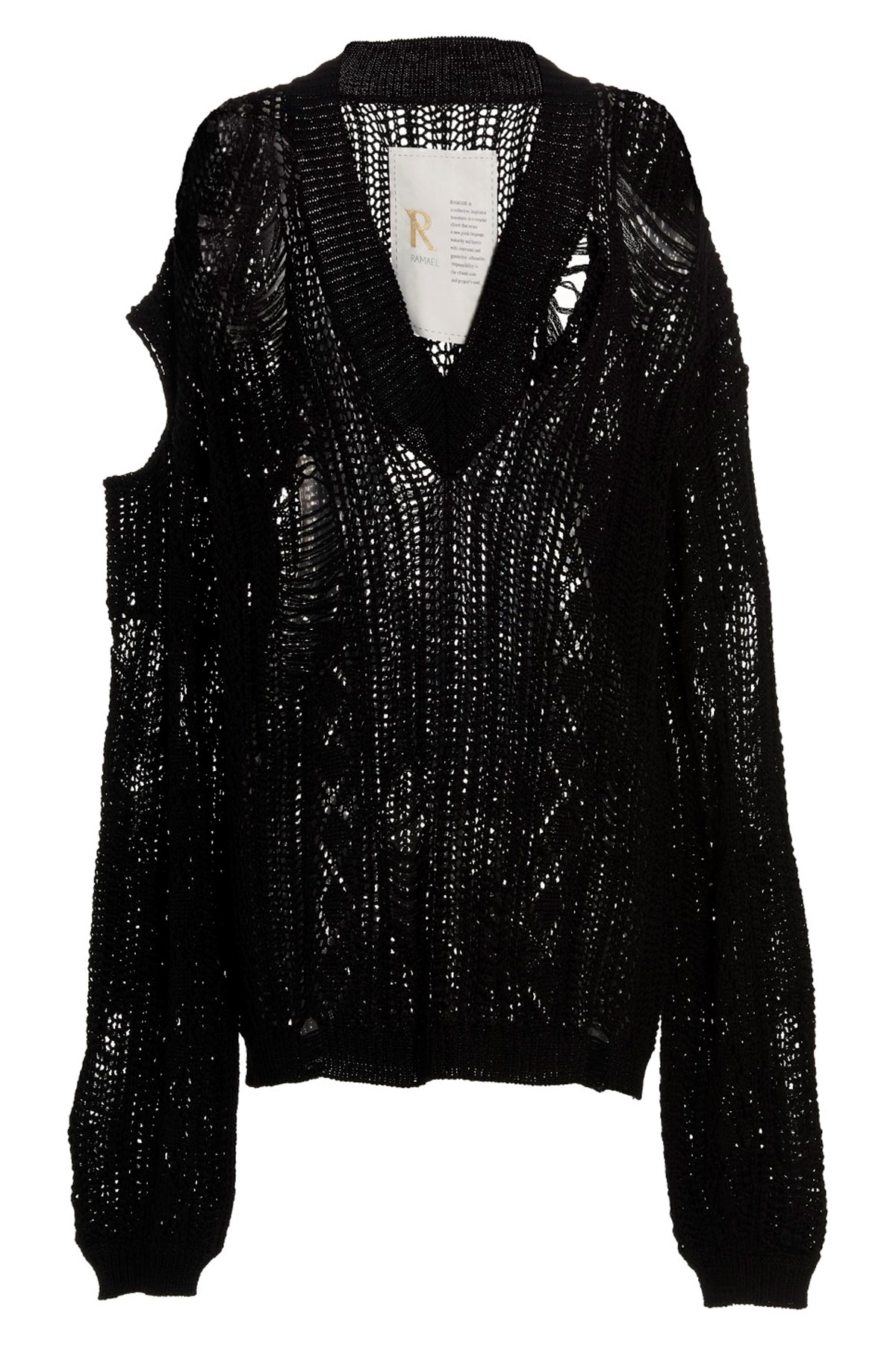 Ramael Perforated V-neck Maxi Sweater With Cut-out Details In Black