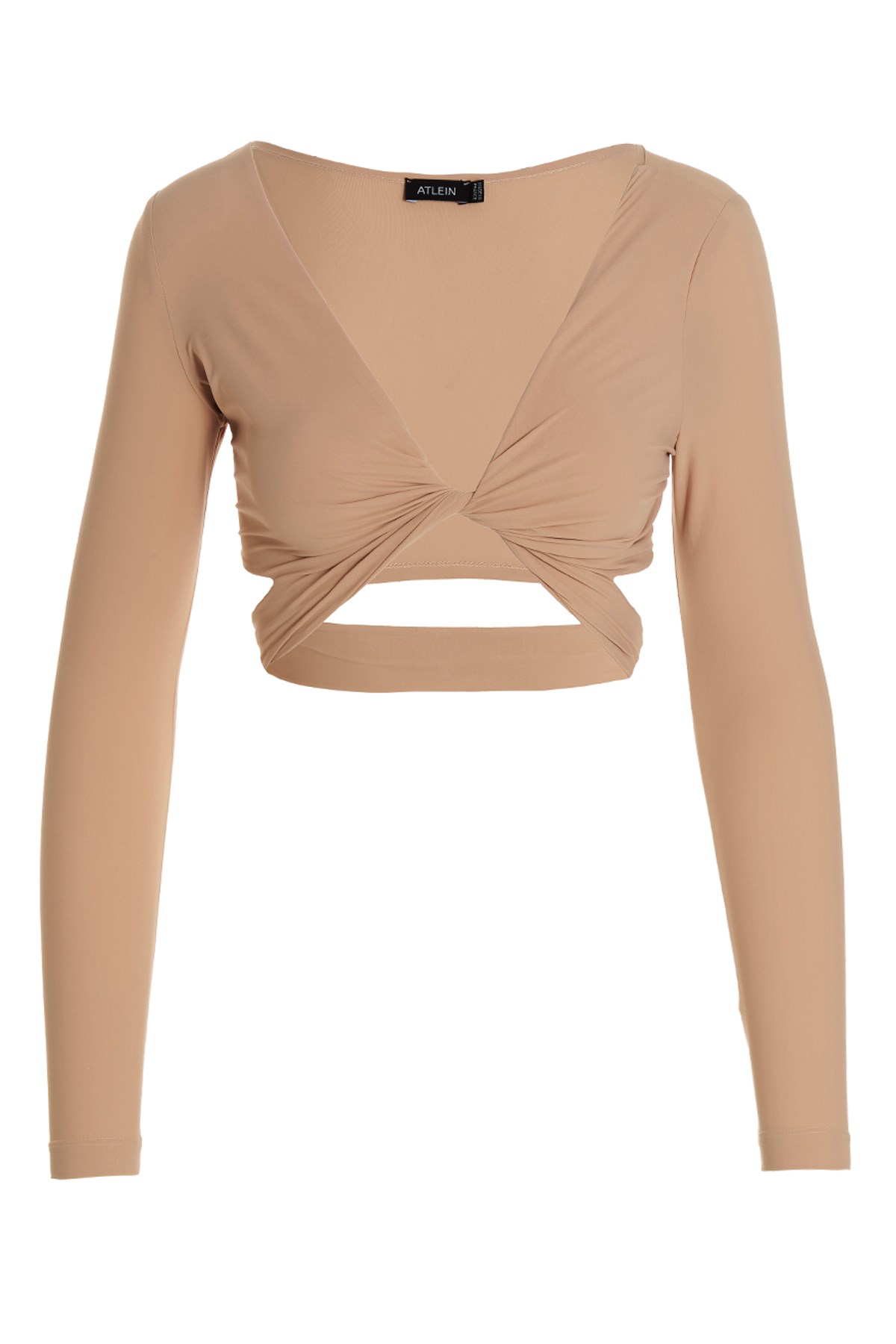 Atlein Beige Plunging Long Sleeve T-shirt