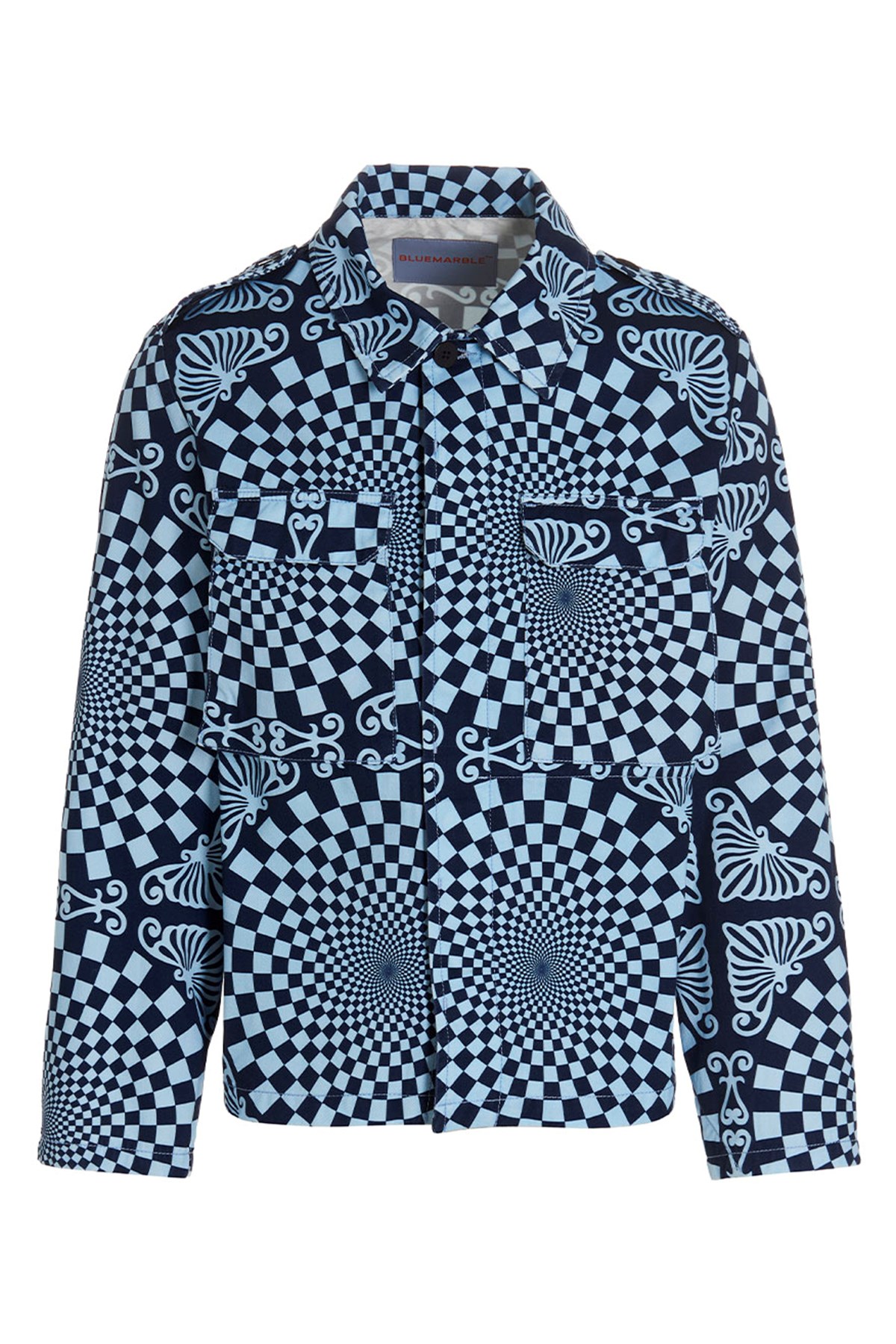 Bluemarble 'checkerboard Folk' Jacket With Chest Pockets And Buttoned Cuffs In Blue