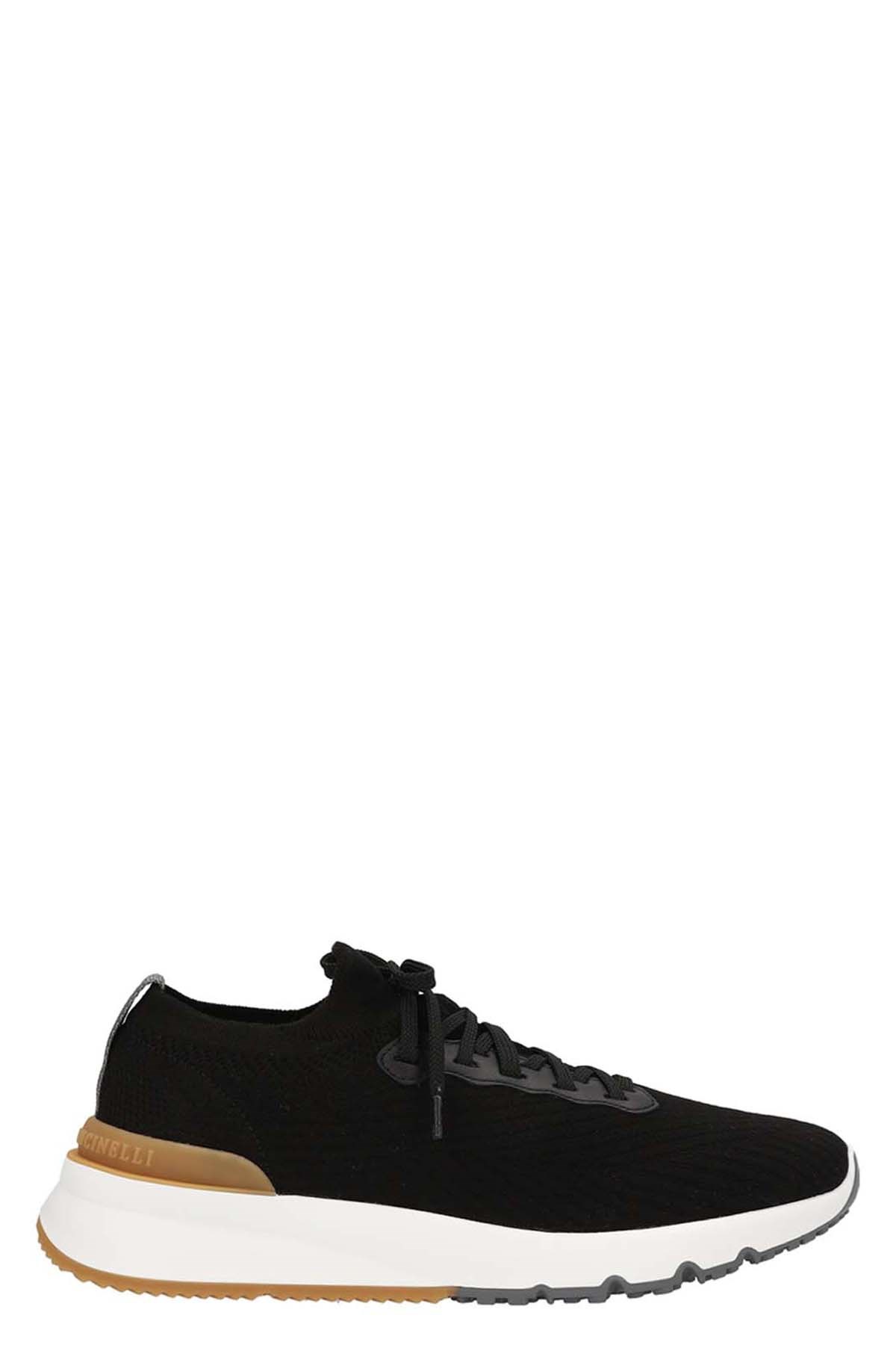 Brunello Cucinelli Gros Grain Logo Blue Sneakers In Black