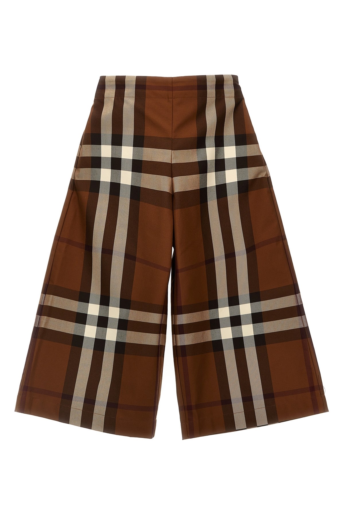 Burberry Check Print Cotton Wide Pants In Brown