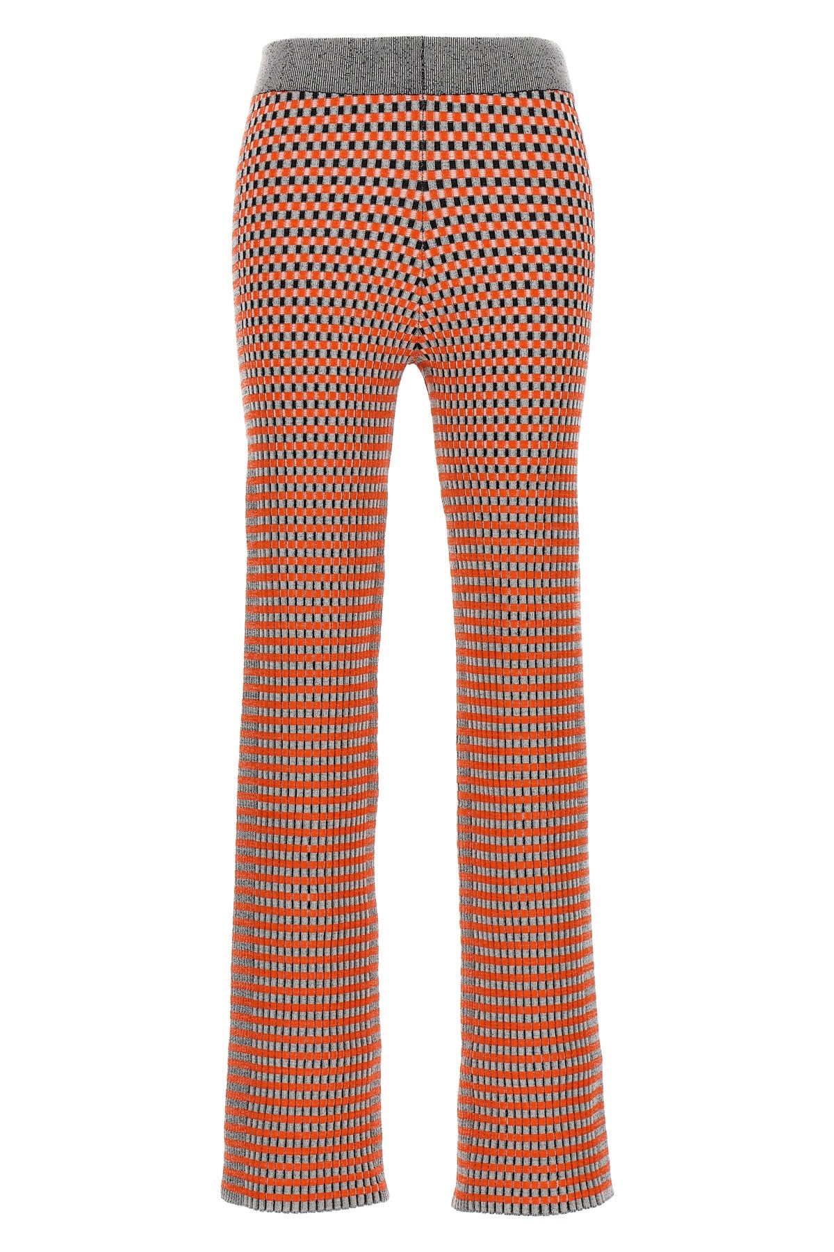 Rabanne Jacquard Checkered Flared Trousers With Buttoned Waistband In Multi