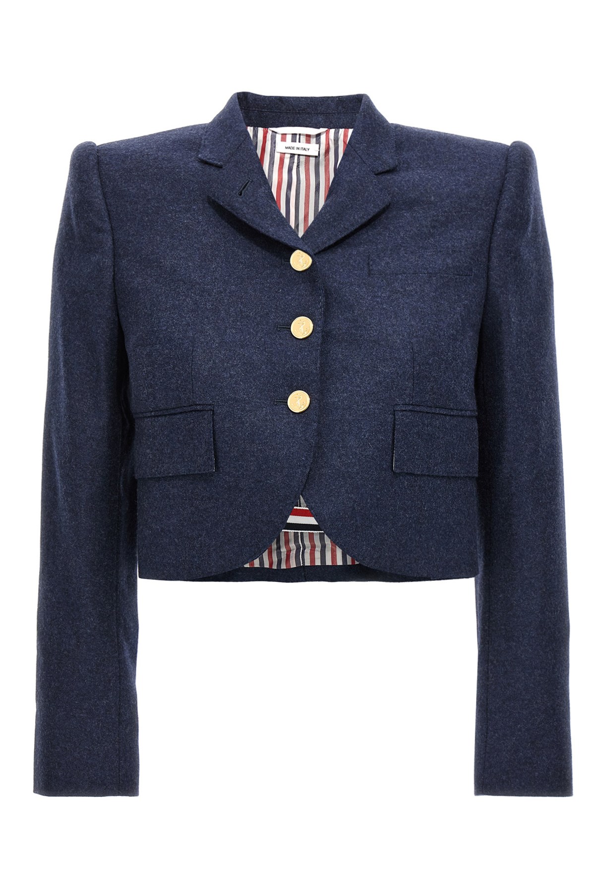 Thom Browne Cropped Flannel Jacket Blazer And Suits Blue In Blue