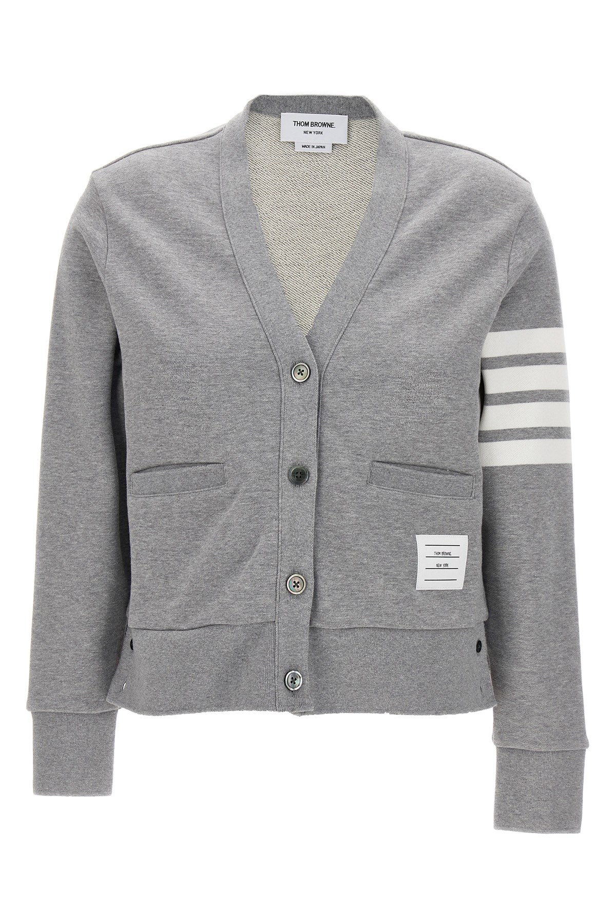 Thom Browne V-neck Grey Virgin Wool Cardigan In Gray