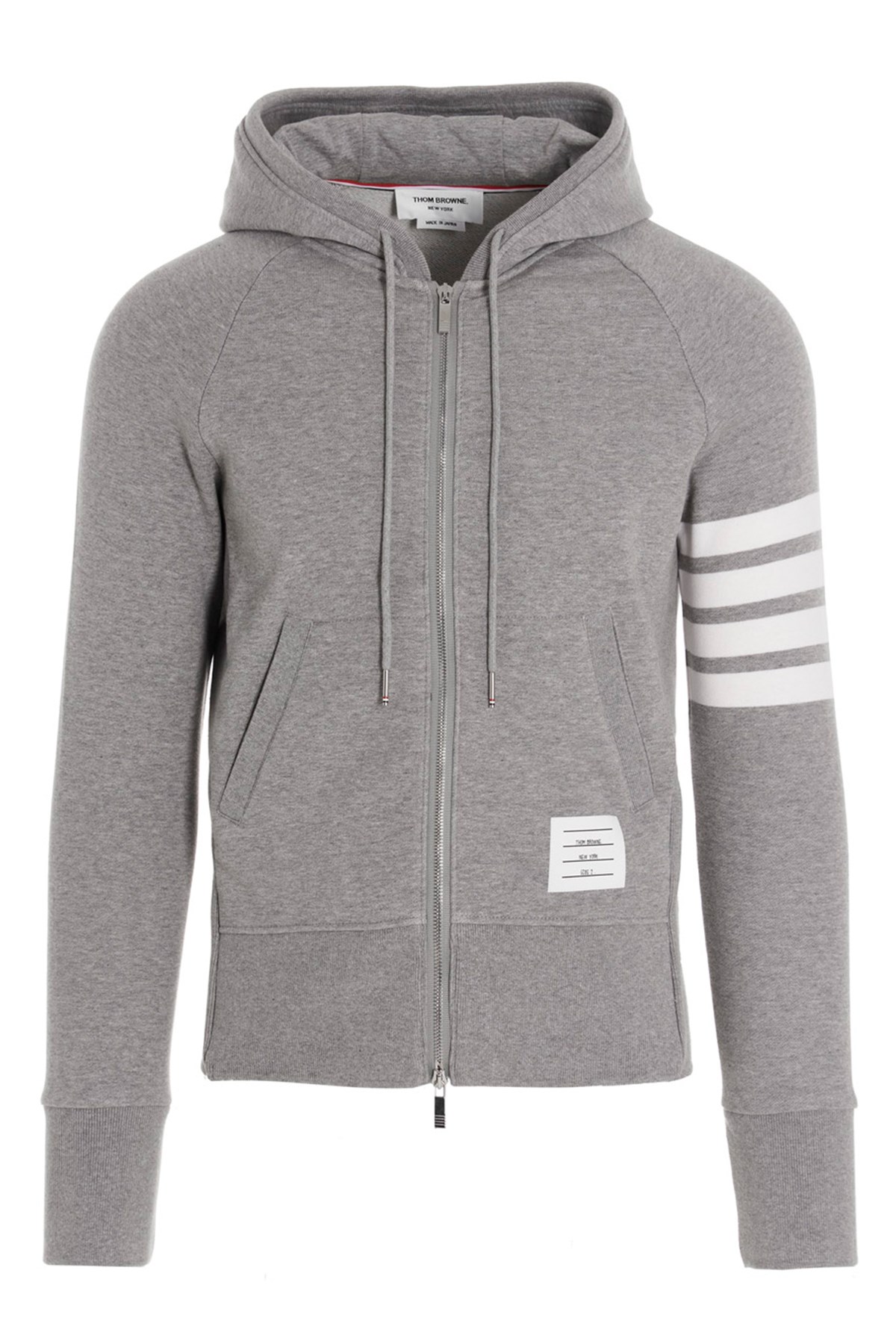 Thom Browne Mens Light Grey Striped Brand-patch Cotton-jersey Hoody