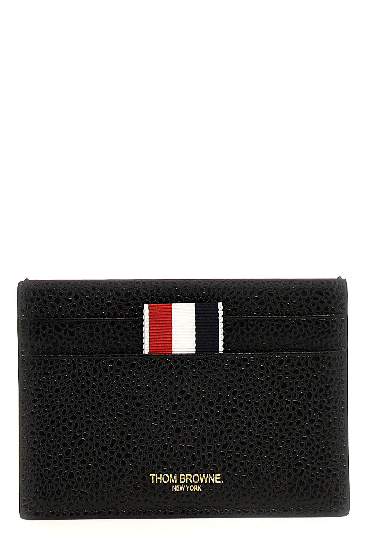 Thom Browne Textured Cowhide Leather Card Wallet With Iconic Striped Tab