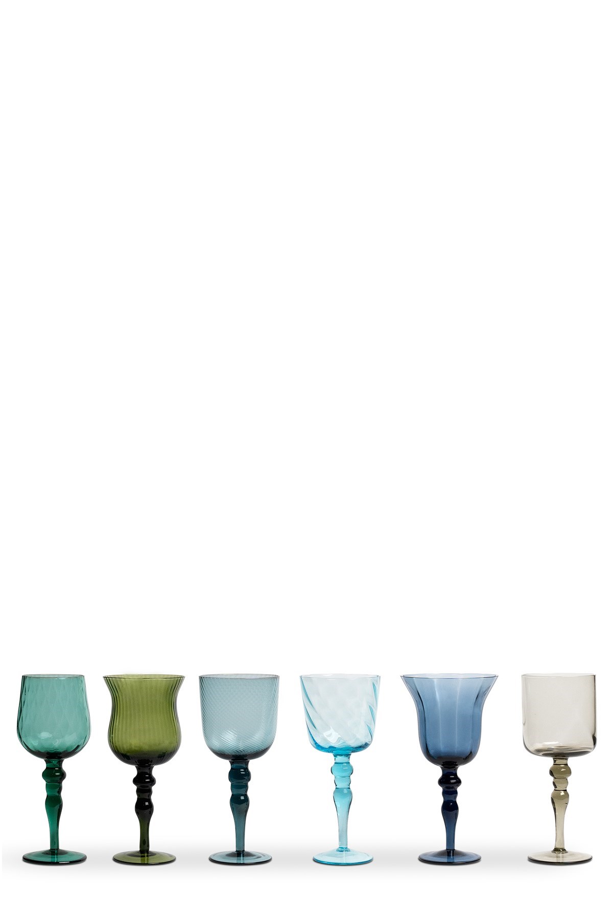 Bitossi Set 6 Assorted Shapes Calici - Texture Nuance Blue/green In Multi