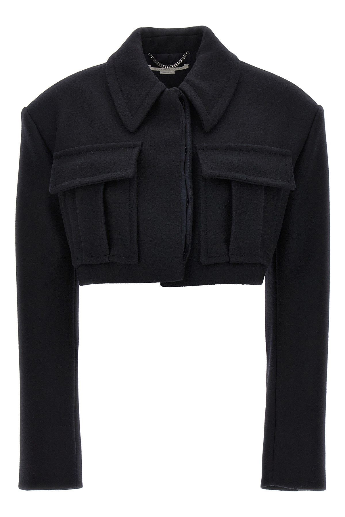 Stella Mccartney Cropped Wool Jacket With Button Closure In Black