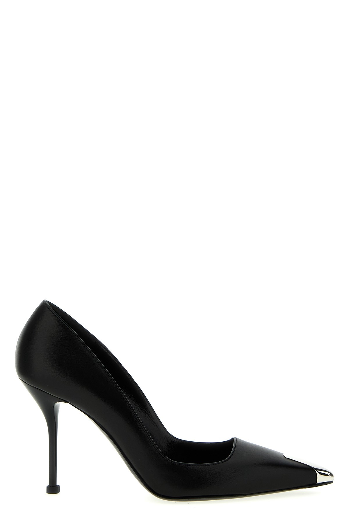 Alexander Mcqueen Black Leather And Silver Punk Pumps