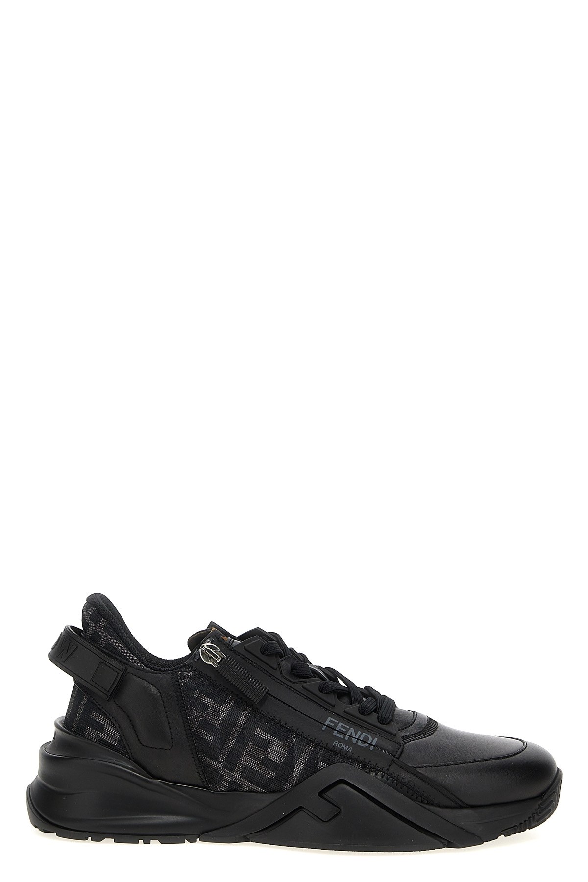 Fendi Multicolor Leather And Fabric Flow Sneakers In Black