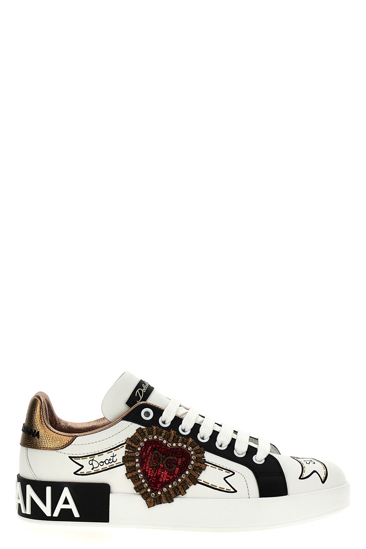 Dolce & Gabbana Calfskin Portofino Sneakers With Embroidery In Multi