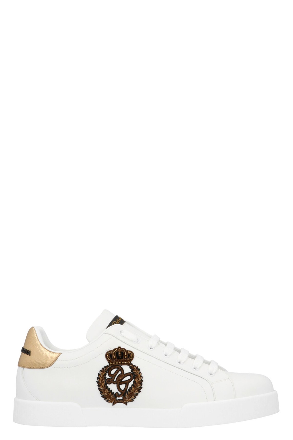 Dolce & Gabbana Iconic Leather Sneakers With Embroidered Crest And Luxurious Detailing