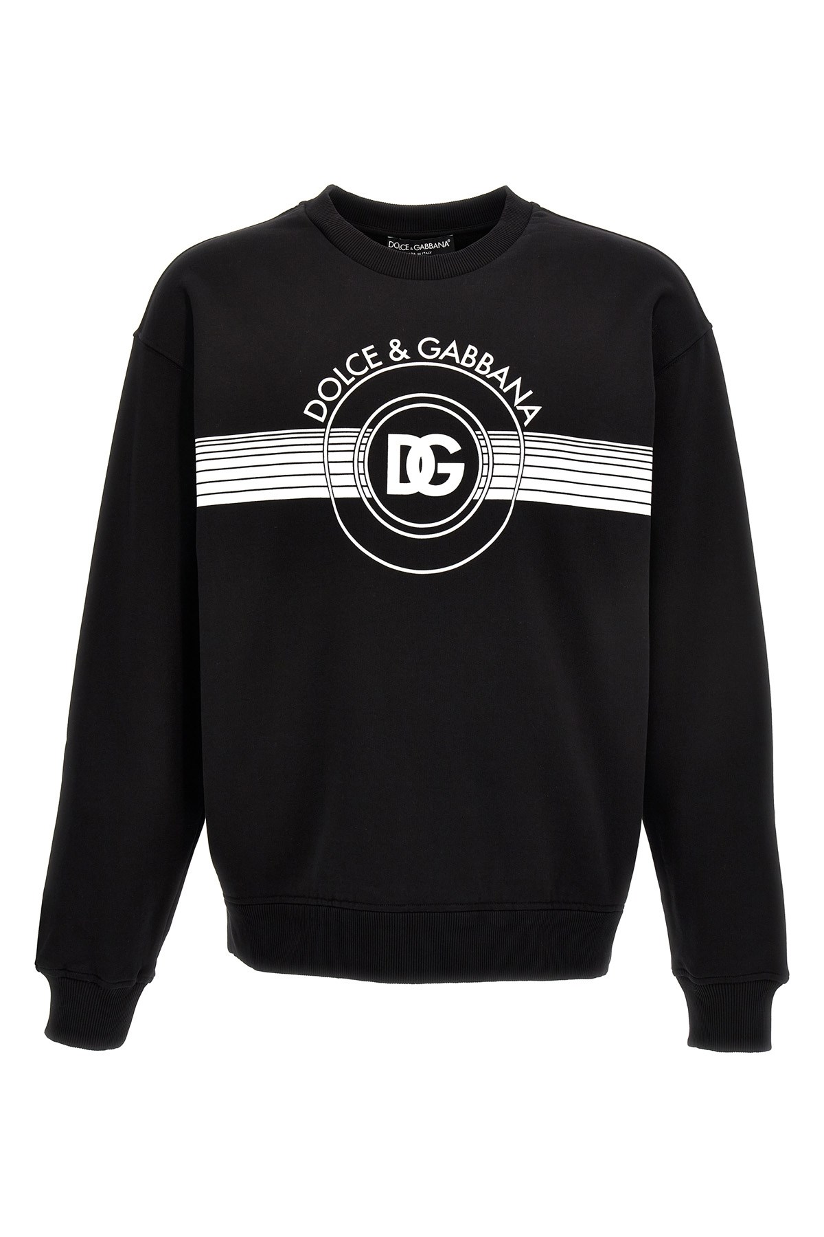 Dolce & Gabbana Logo-print Long-sleeved Cotton Sweatshirt In Black