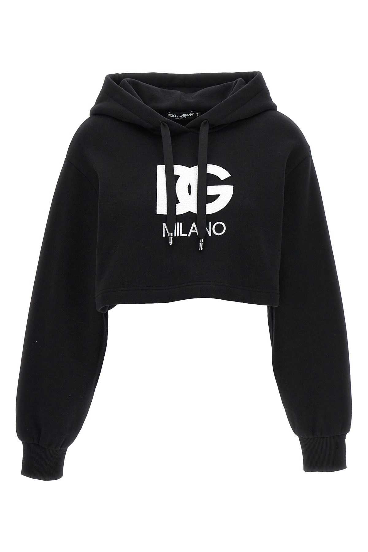 Dolce & Gabbana Logo Embroidery Cropped Hoodie In Black