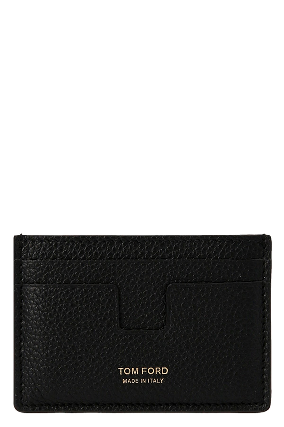 Tom Ford Black T Line Card-holder With Gold-colored Embossed Logo In Grainy Leather Man In Black