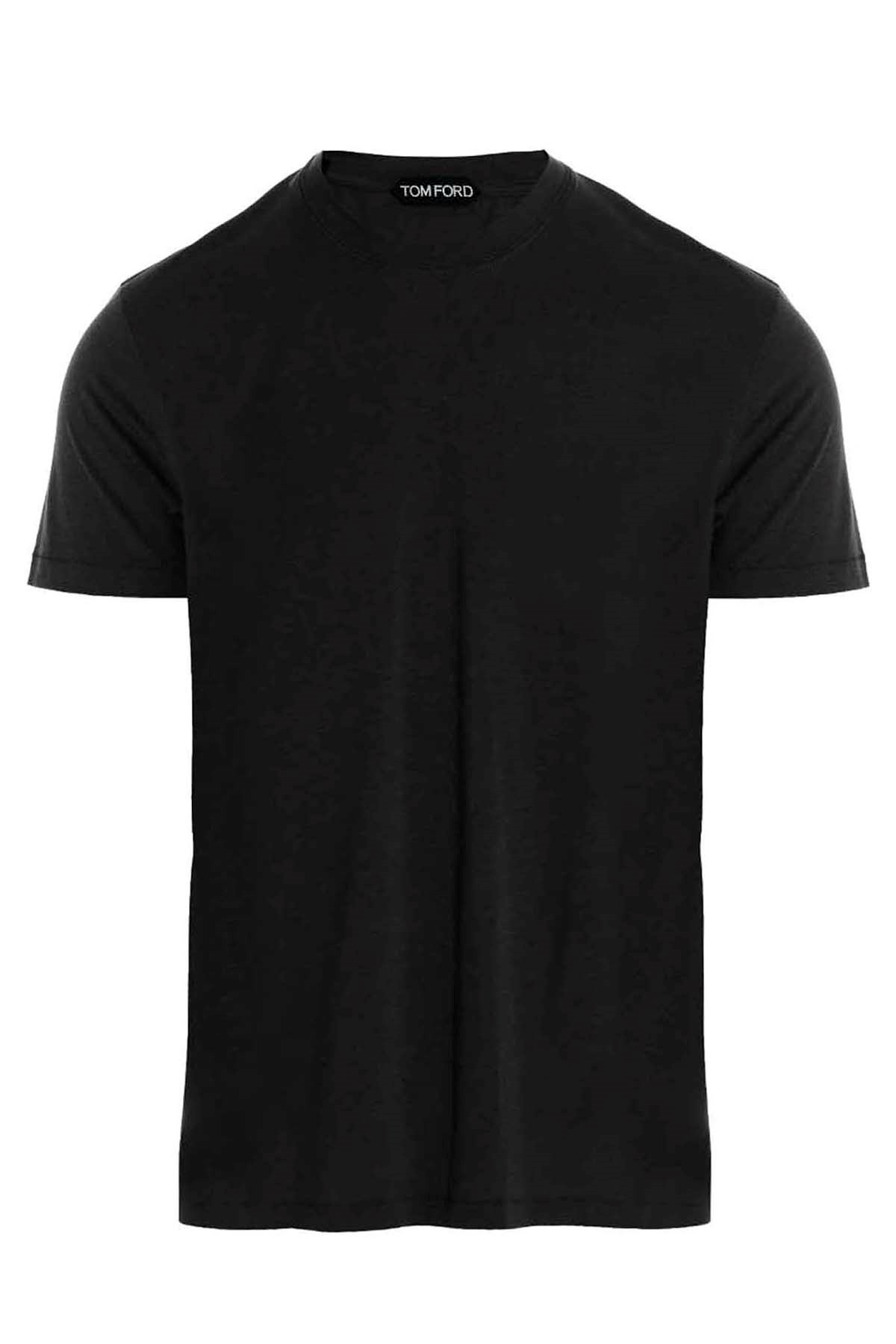 Tom Ford Black Basic Crewneck T-shirt With Tonal Stitching In Cotton Blend Man