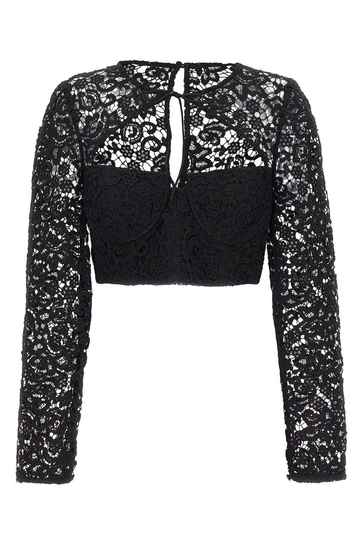 Shop Self-portrait Self Portrait Top 'black Lace Tie Neck Crop'