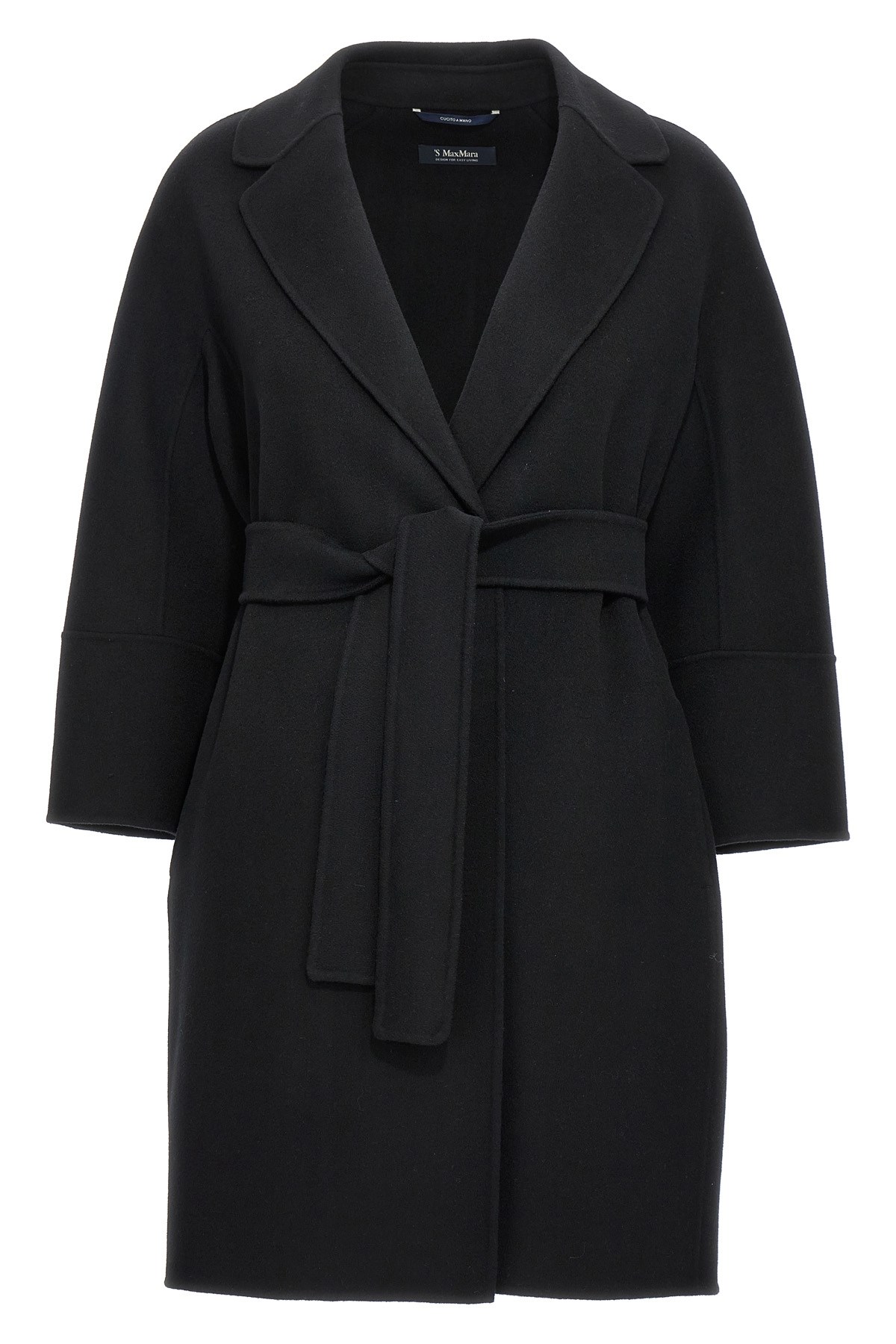 Max Mara Short Virgin Wool Coat With Classic Lapel In Black