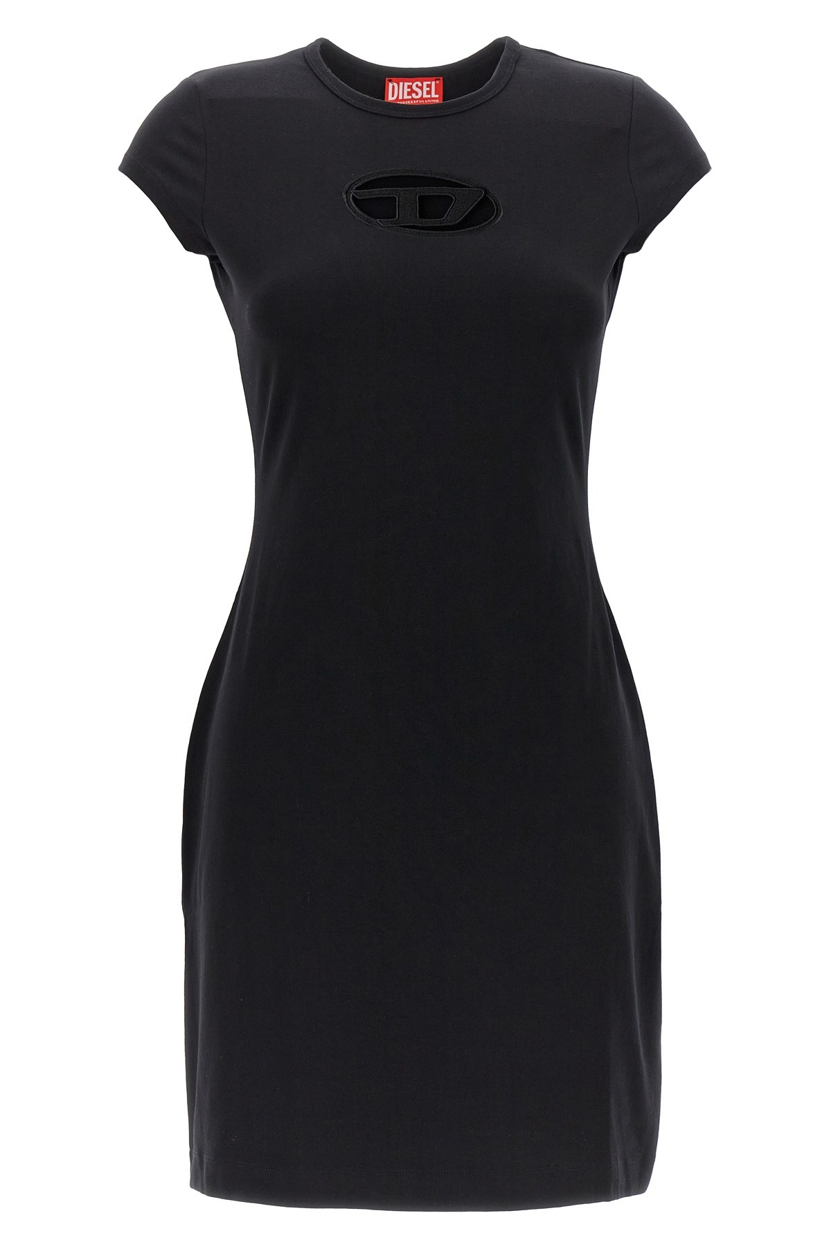 Diesel Mini Black Dress With Oval D Cut Out Detail In Stretch Cotton Woman
