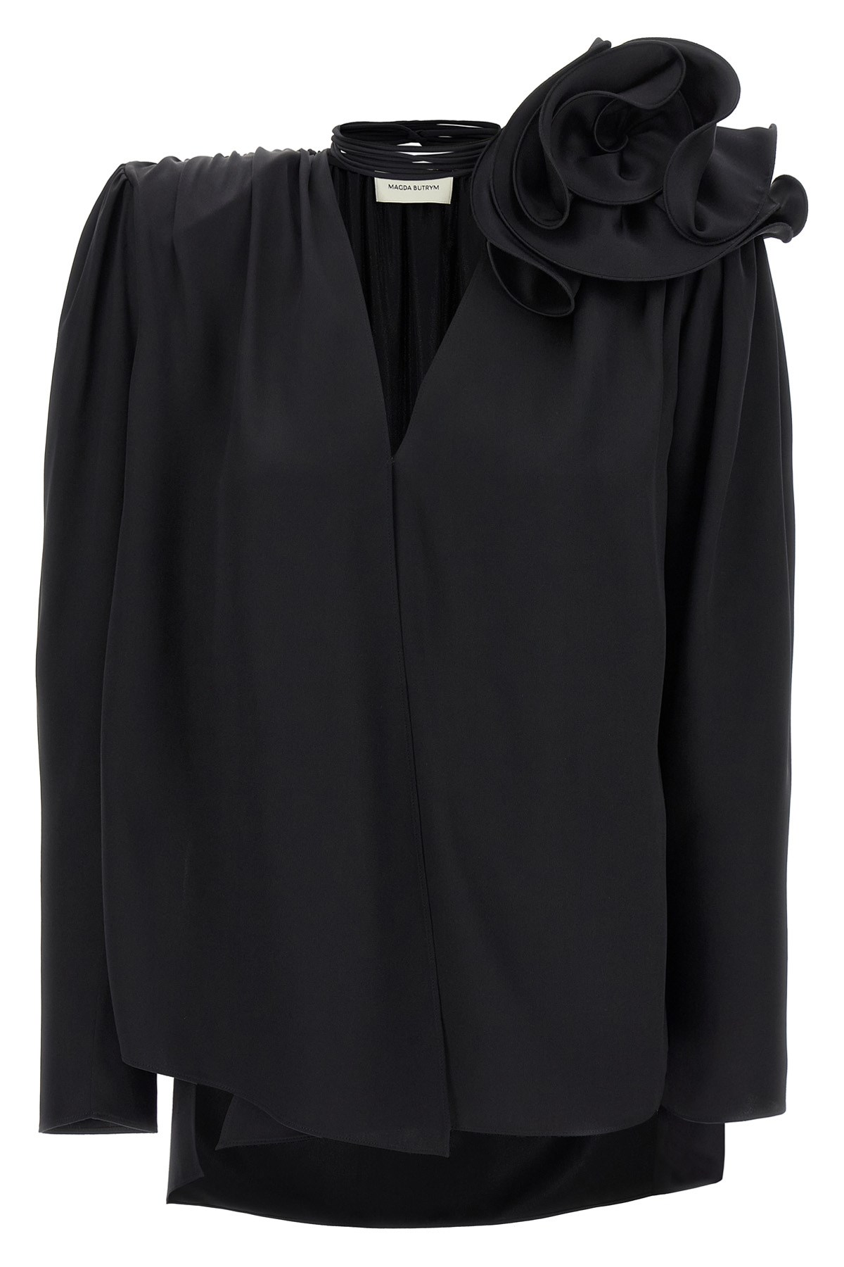 Magda Butrym Draped Floral V-neck Blouse In Black