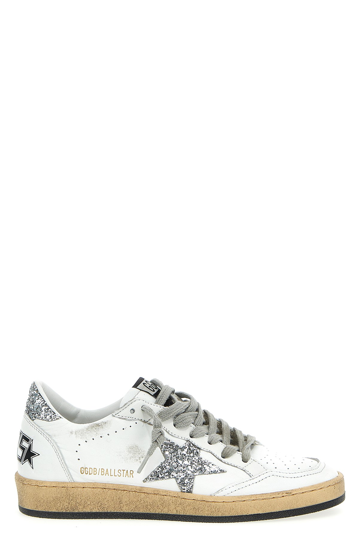Golden Goose Low Top Leather Sneakers With Glitter Detail In Silver