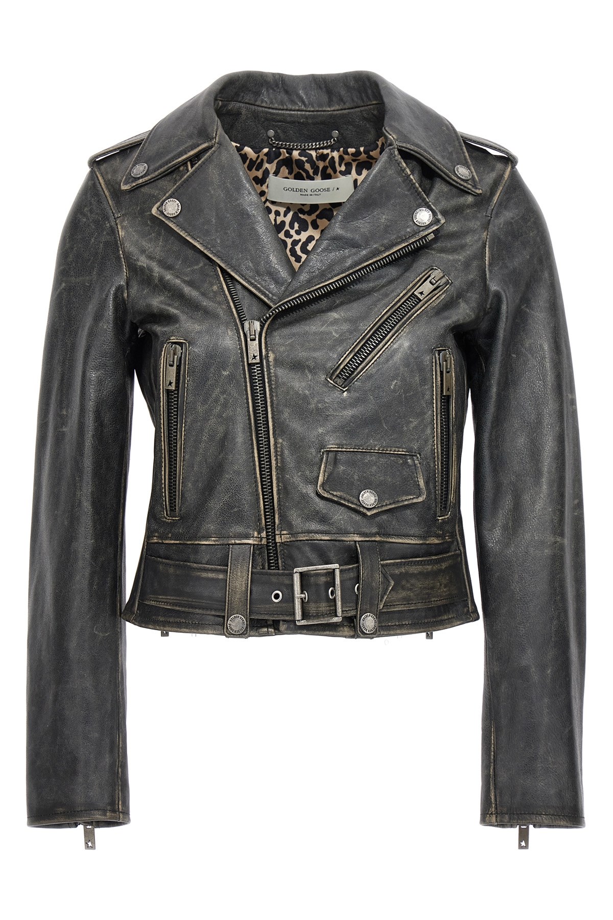 Golden Goose Black Distressed-effect Biker Jacket