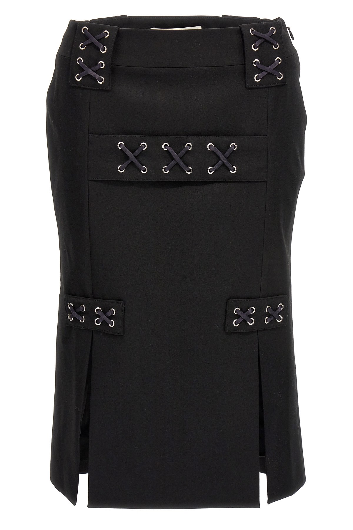 Alessandra Rich Lace-up Skirt With Fitted Silhouette And Slits
