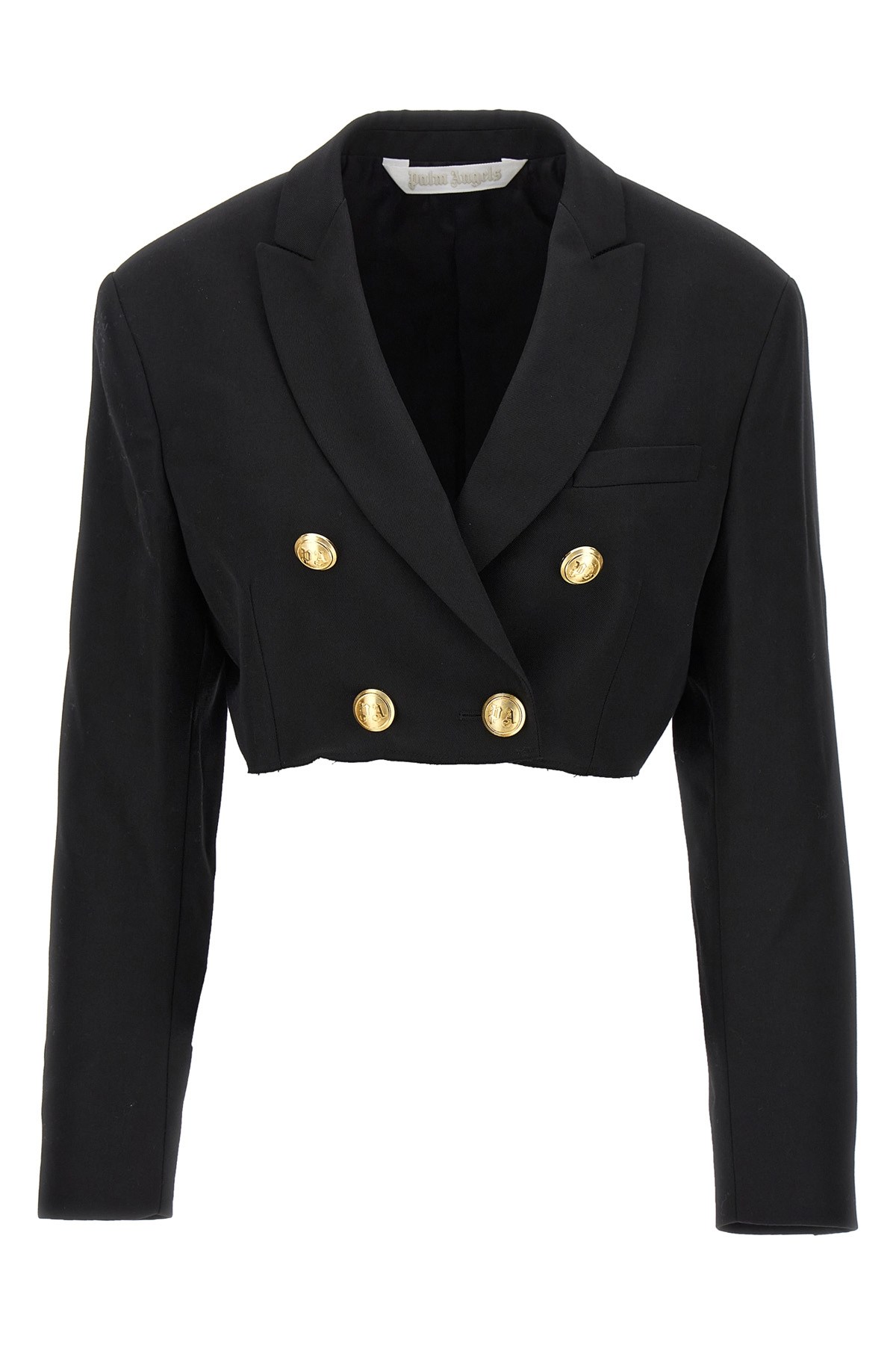 Palm Angels Double-breasted Cropped Blazer With Gold Button Accents In Black