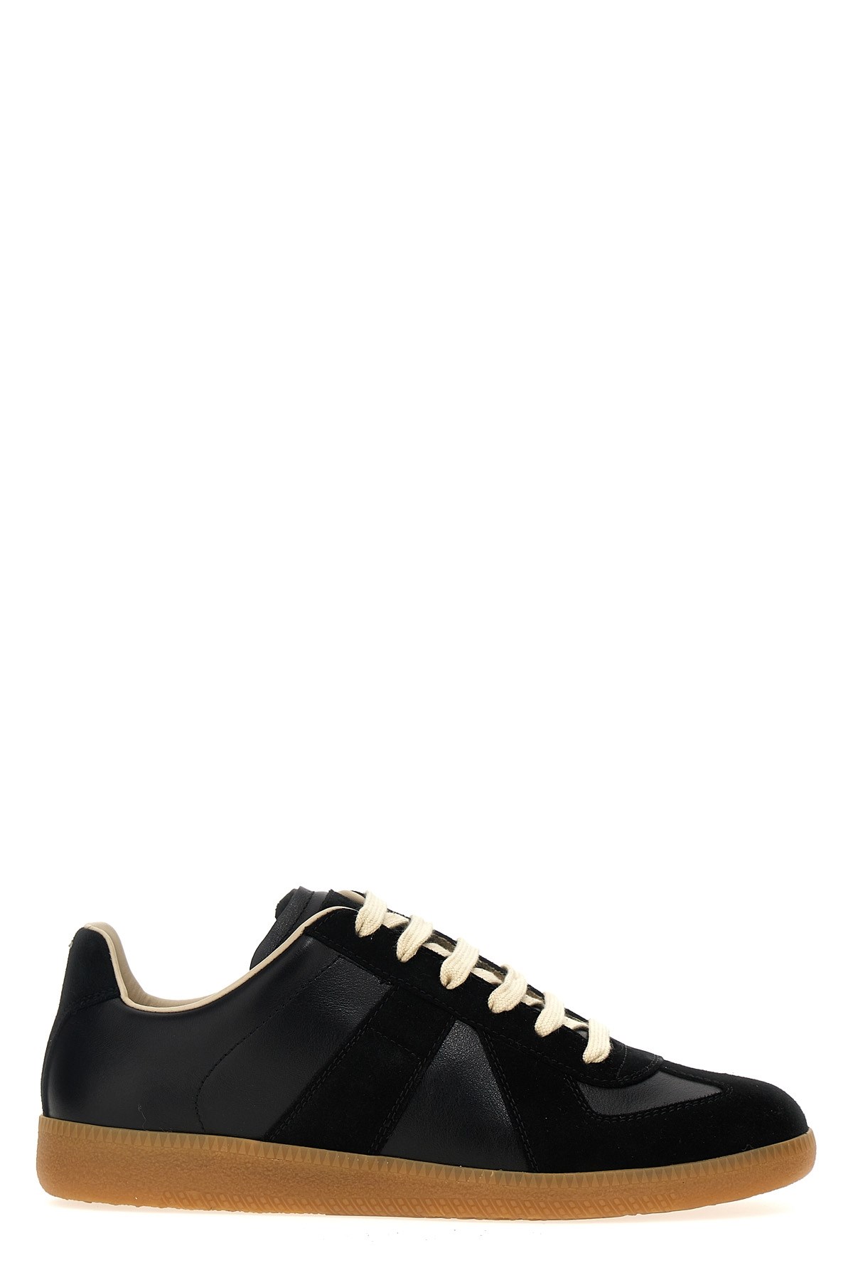 Maison Margiela Casual Low Top Sneakers With Suede Panels In Black
