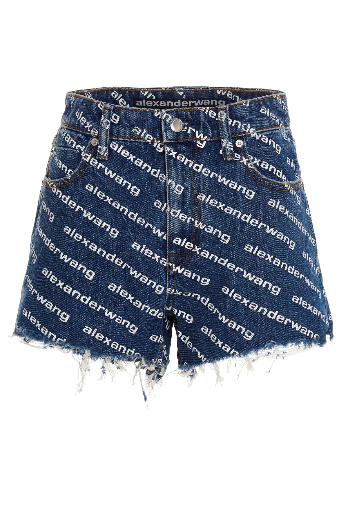 Alexander Wang Navy Blue All-over Logo Shorts In Blue