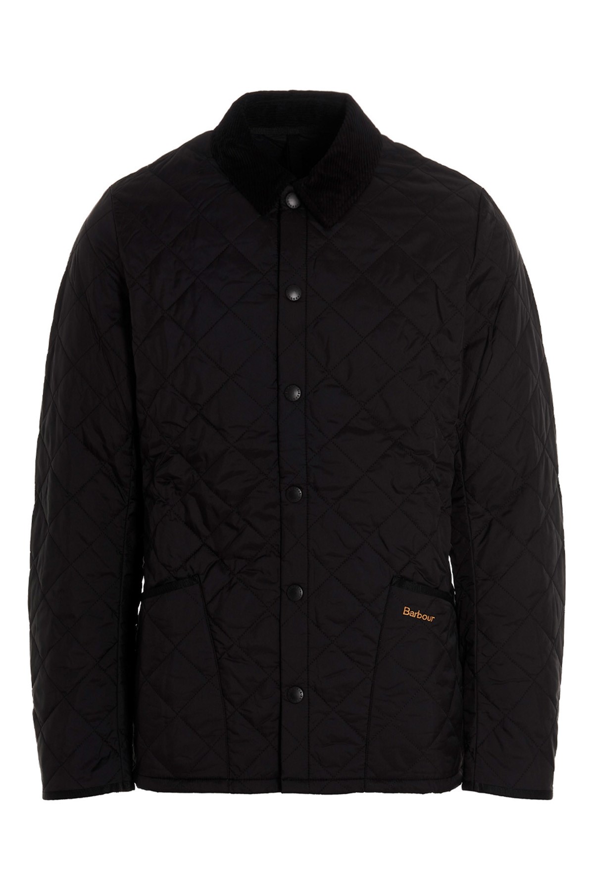 Barbour Quilted Jacket With Corduroy Collar And Side Pockets In Black