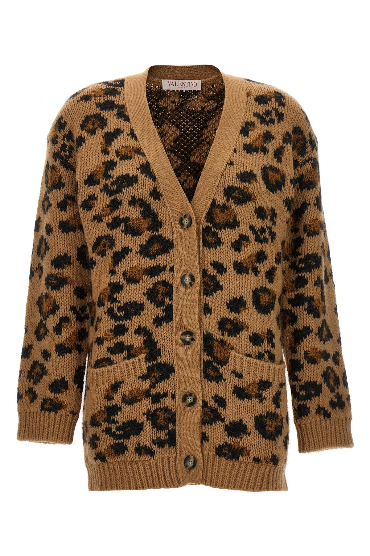 Valentino V-neck Animalier Cardigan Front Pockets
