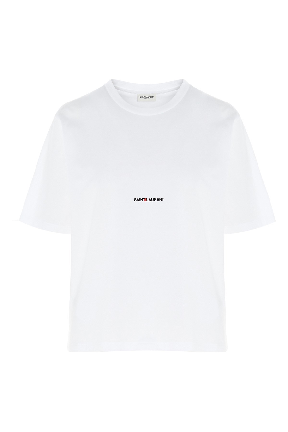 Saint Laurent Basic White T-shirt With Miiddle Logo Print In Cotton Woman