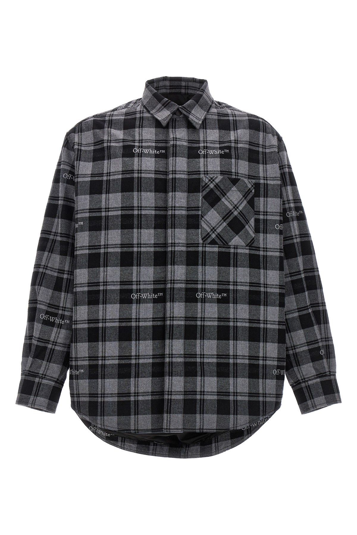 Off-white Dark Grey Cotton Check Flann Padded Overshirt