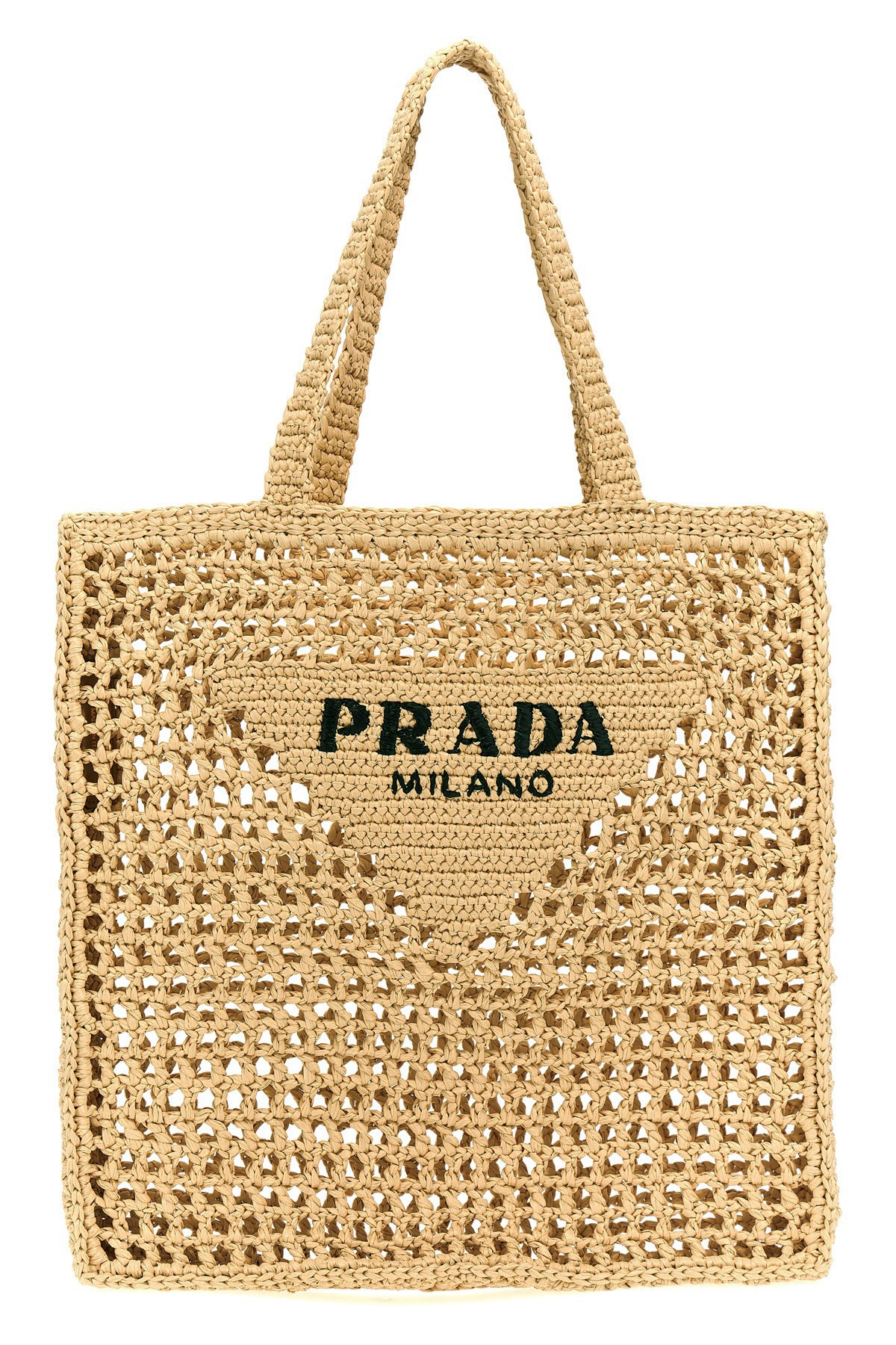 Prada Womens Black Triangle-plaque Embroidered-jacquard Medium Woven Tote Bag