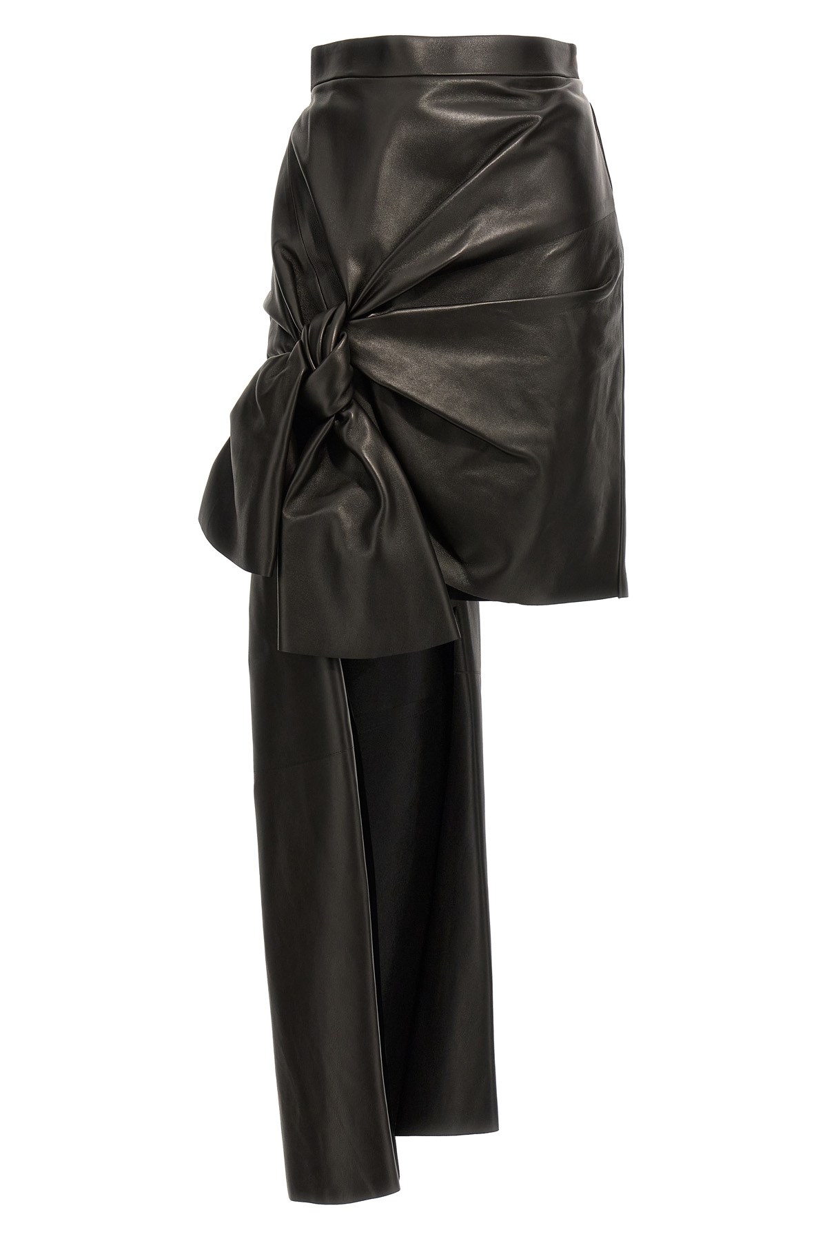 Alexander Mcqueen Bow-detailed Asymmetric Leather Skirt