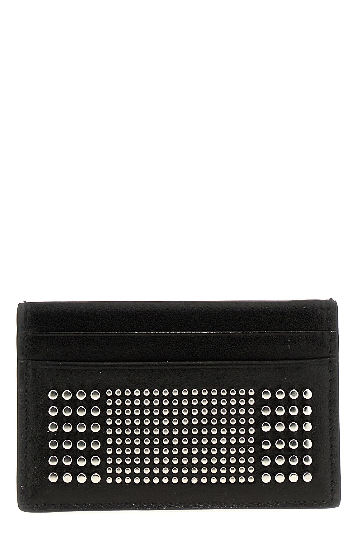 Alexander Mcqueen Black Card-holder With Silver-finished Studs In Leather Man