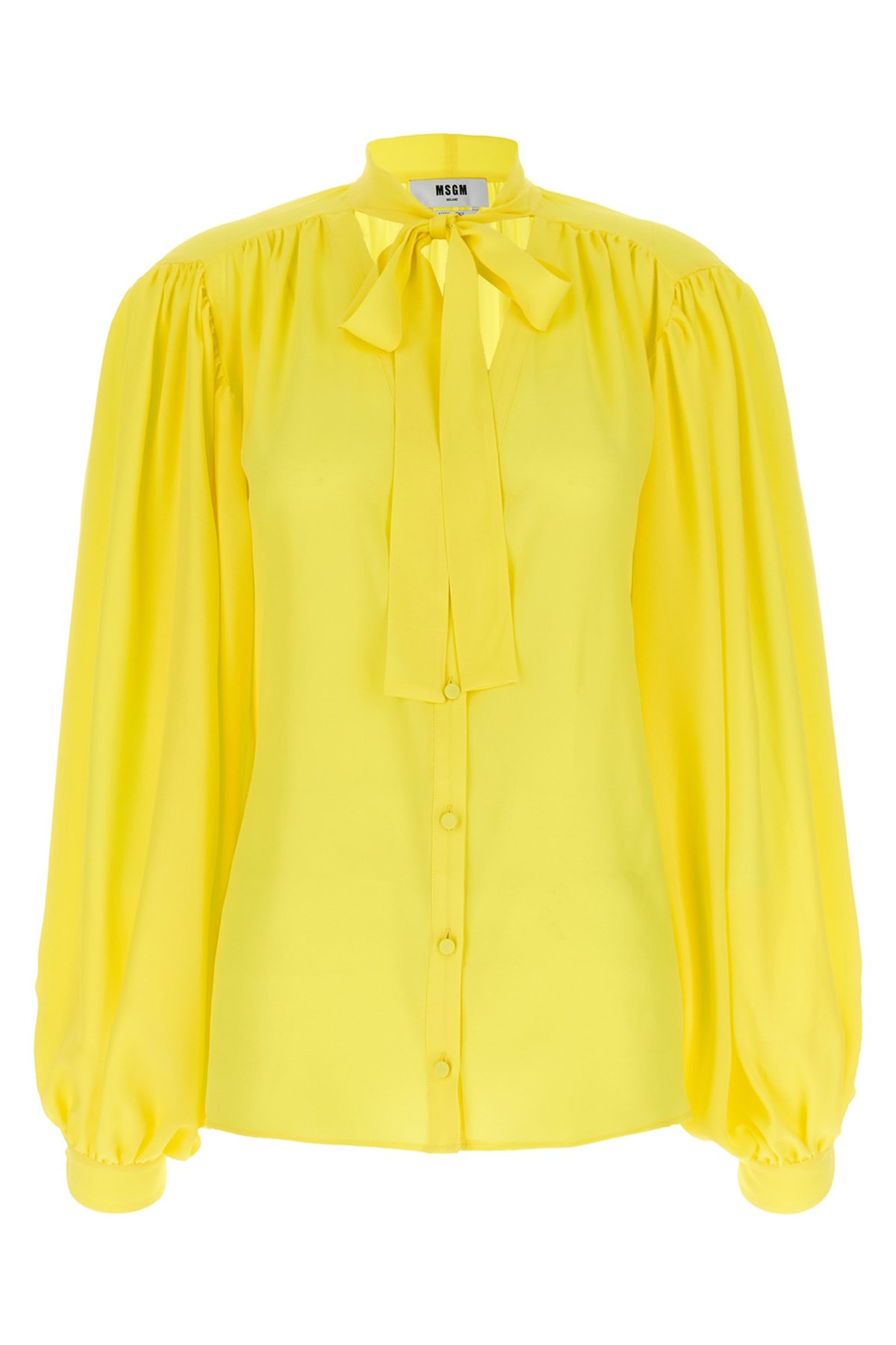 Msgm Bow Neck Shirt With Pleated Shoulders In Yellow