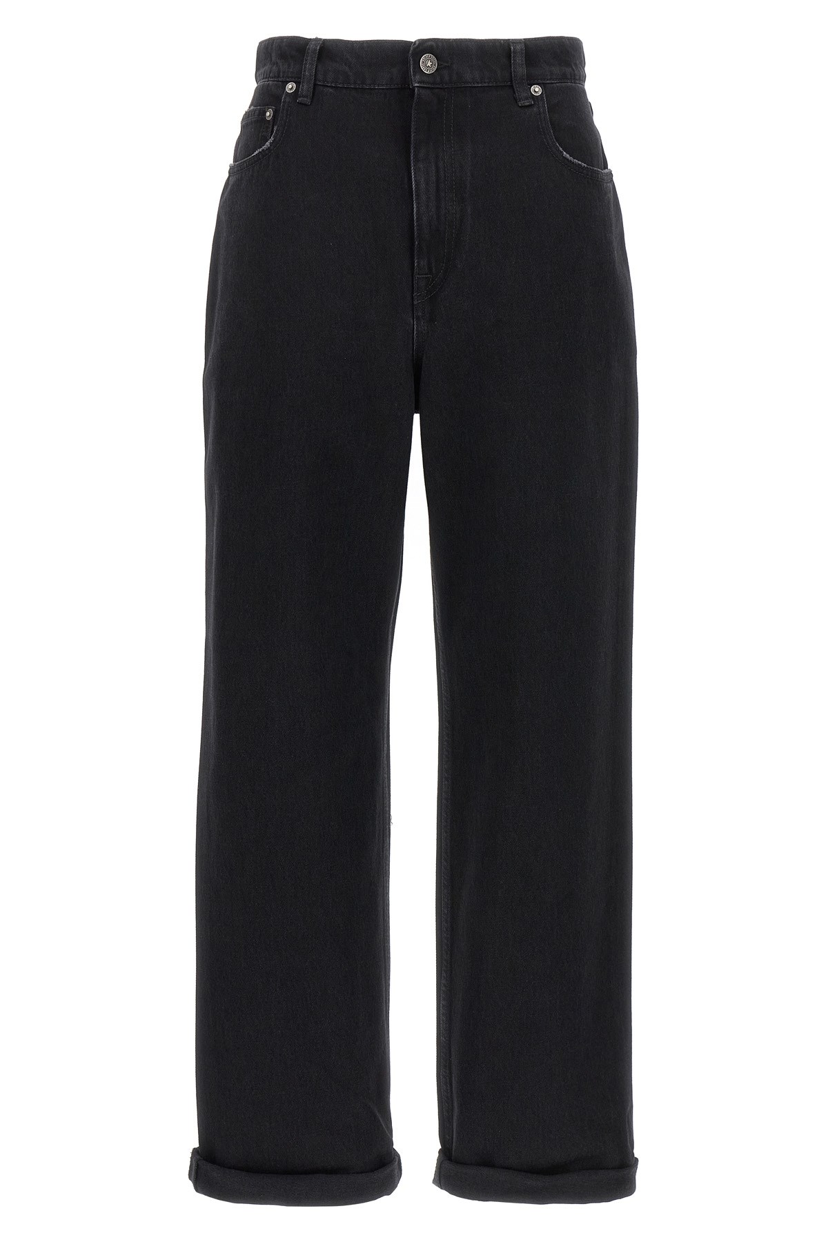 Golden Goose Relaxed-fit Washed Denim Pants With Rolled Cuffs In Black
