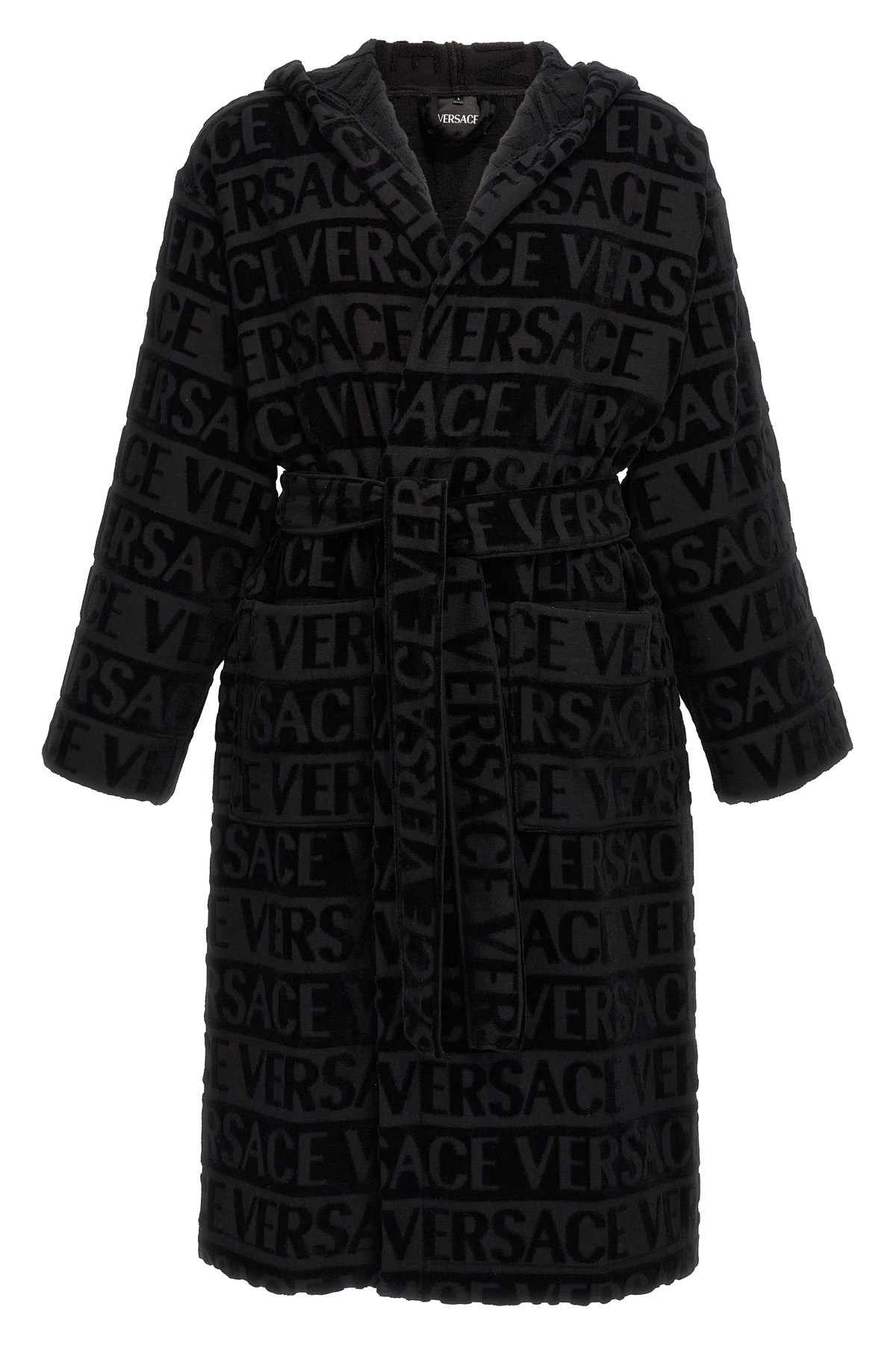 Versace Home 'versace Allover' Bathrobe In Black