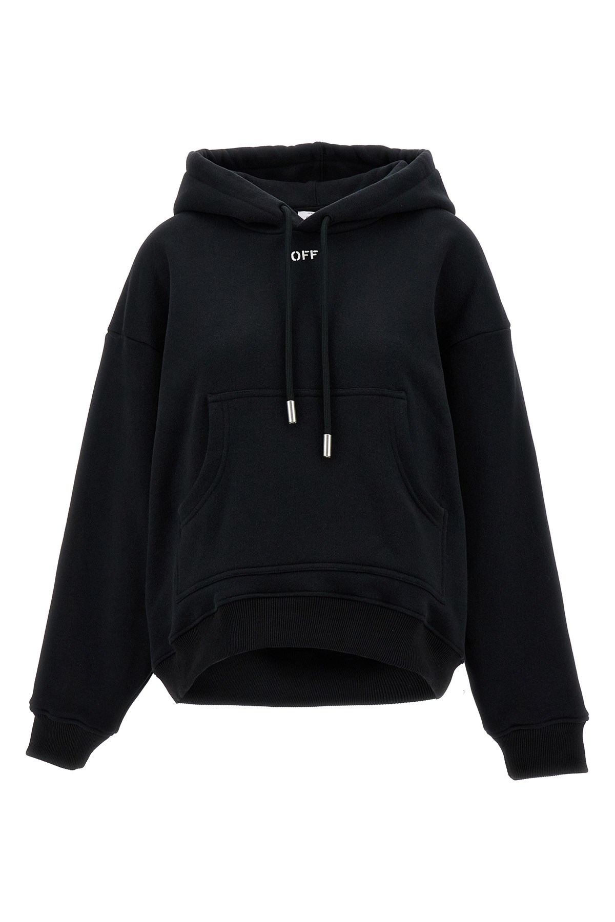 Off-white Stamped Drawstring Hoodie With Kangaroo Pocket In Black