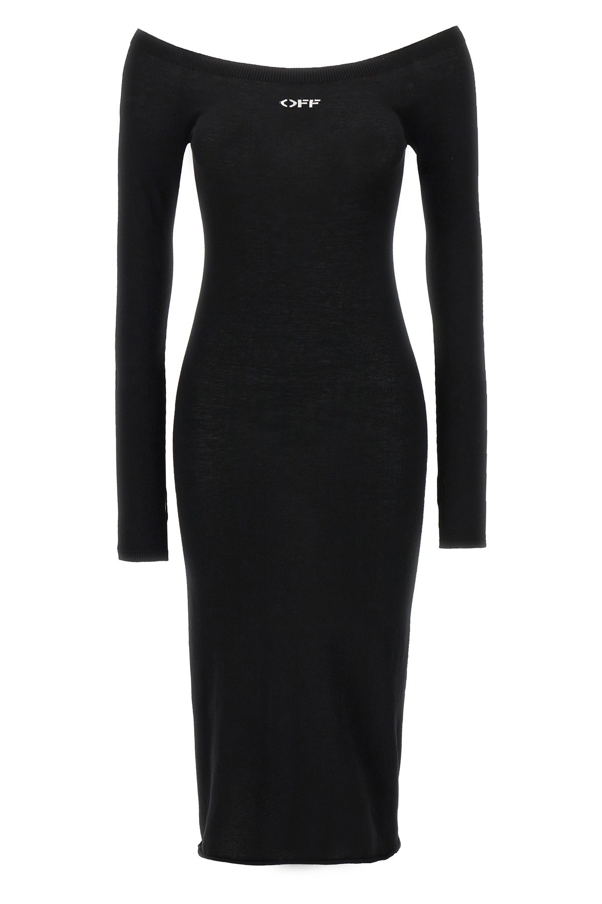 Off-white Viscose Knit Midi Dress With Logo Intarsia