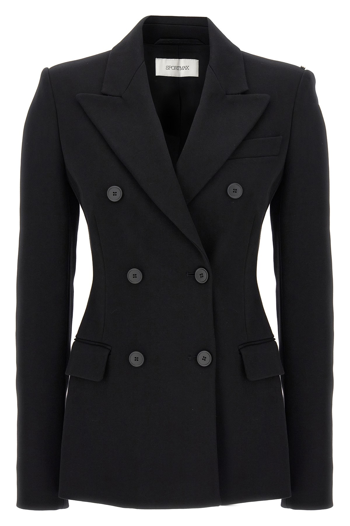 Sportmax Double-breasted Virgin Wool Blazer In Black
