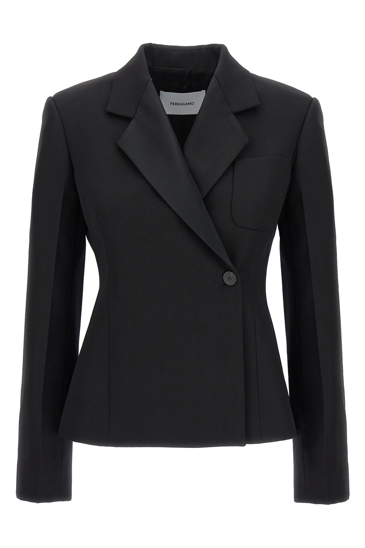 Ferragamo Tailored Blazer With Notched Lapel And Back Vent In Black